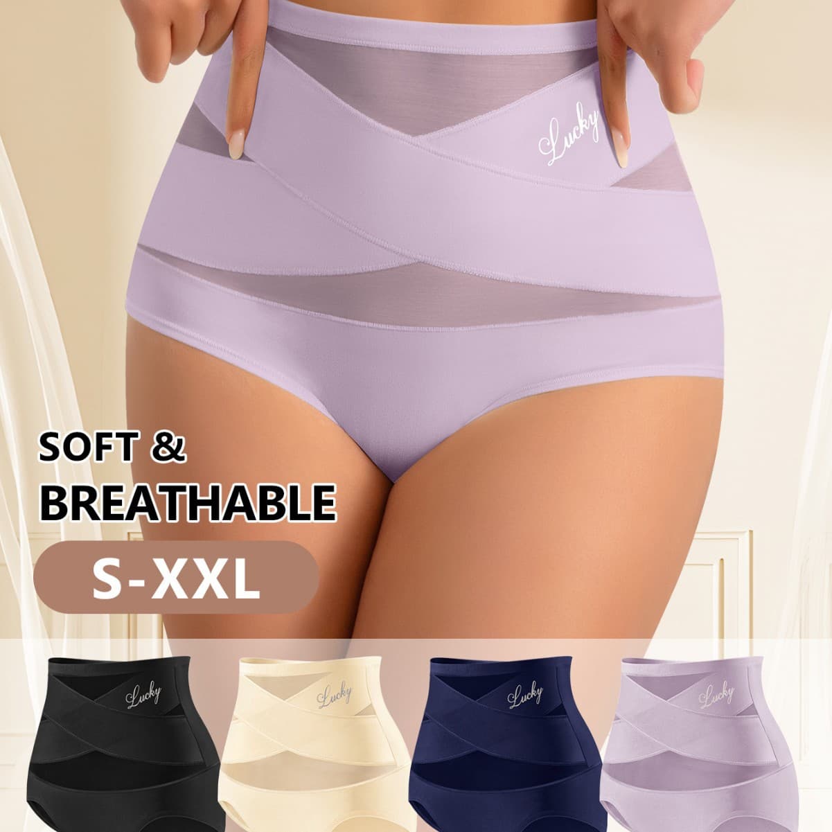 Cross-Border 4-Pack Hot Selling Women's High-Waist Panties, Butt Lifting, Tummy Control, Cross-Band Triangle Panties, Standard US Size