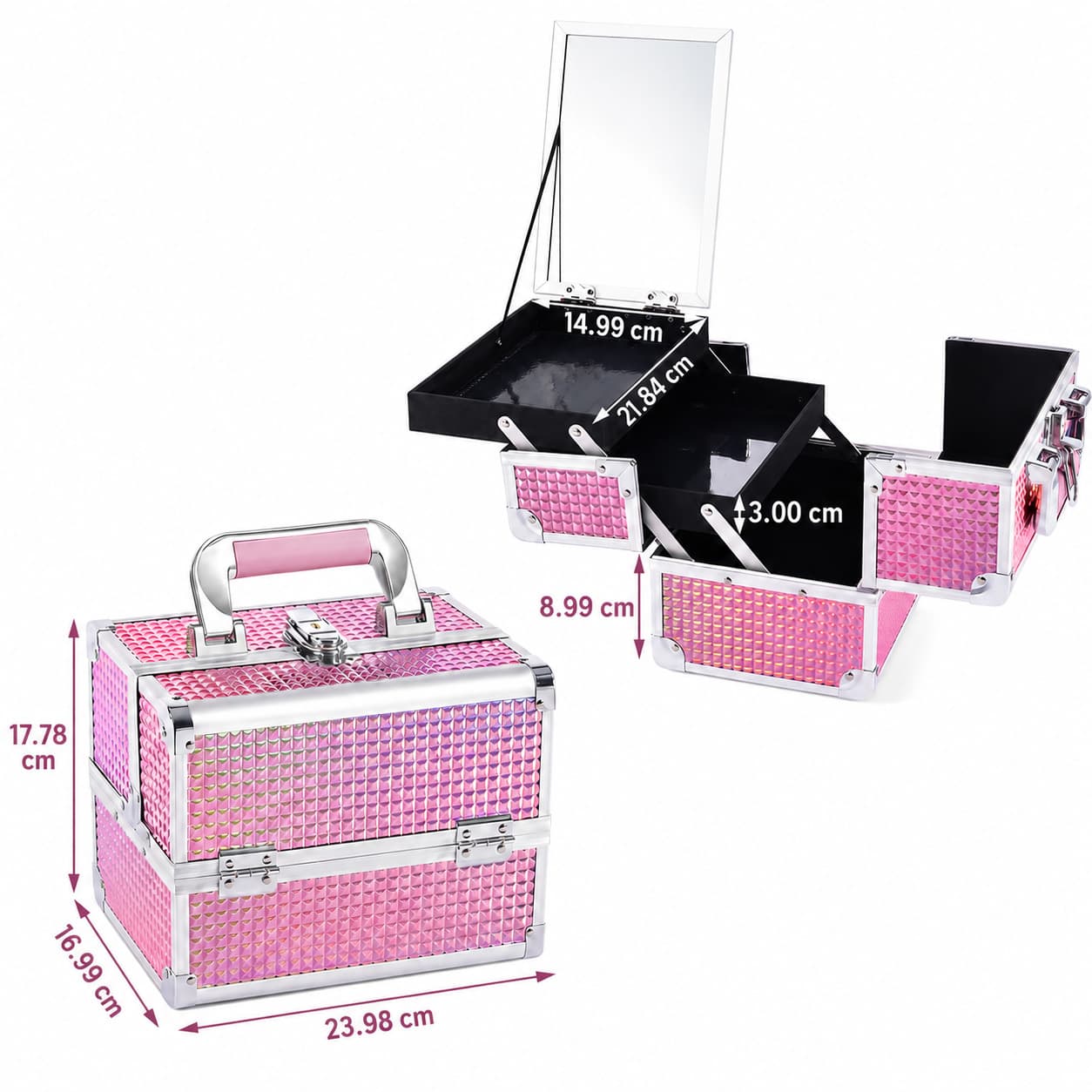Portable Aluminum Alloy Makeup Case with Mirror, Large Capacity Storage Box, Multi-layer Professional Toolbox for Makeup Artists