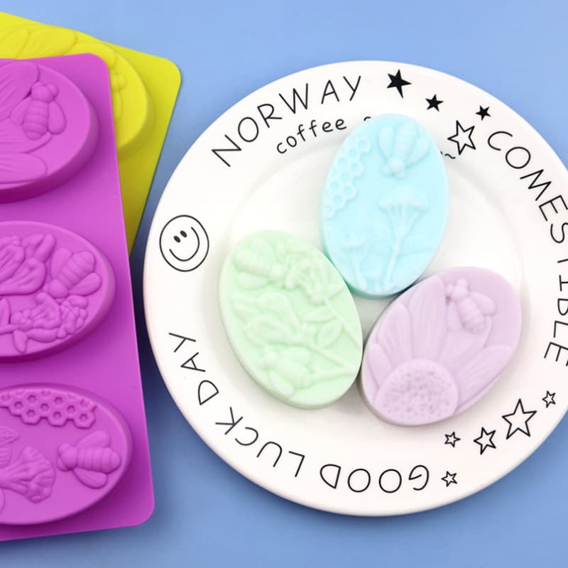 Spot Wholesale 6 Consecutive Oval Bees Silicone Chocolate Molds Handmade Aromatherapy Plaster Molds Handmade Soap Molds