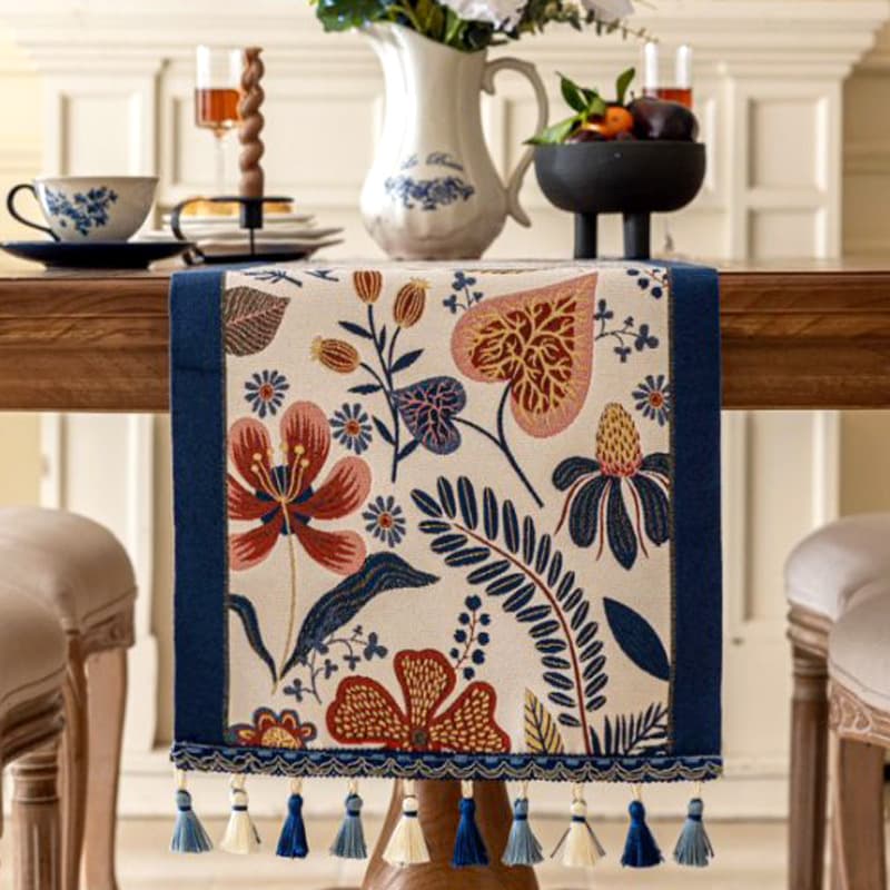 Heavyweight Table Runner Spring American Premium Thickened Rustic Tea Table Runner Long Strip Tablecloth for Homestay Dining Table Cross-Border