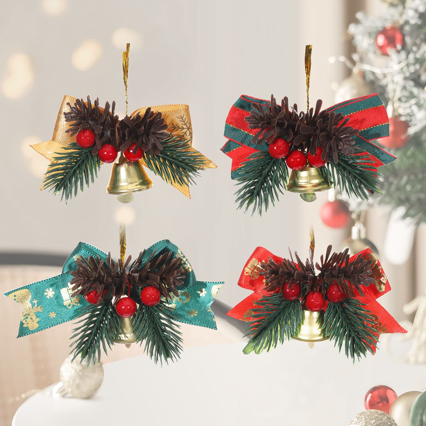 New Christmas bell Christmas tree pendant diy shopping mall Christmas tree pendant bow bell decoration wholesale