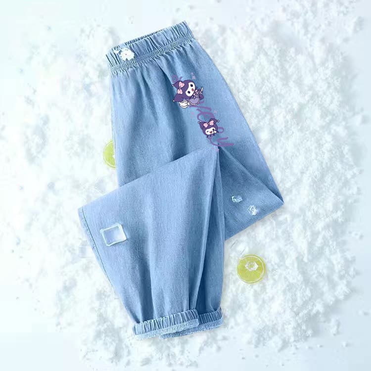 Girls ice silk anti-mosquito pants 2026 new summer wear lightweight quick-drying trousers girls denim blue casual pants trendy