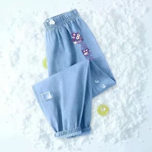 Girls Ice Silk Mosquito-Proof Pants 2026 New Summer Lightweight Quick-Dry Long Pants Denim Blue Casual Trousers Cuffed Style