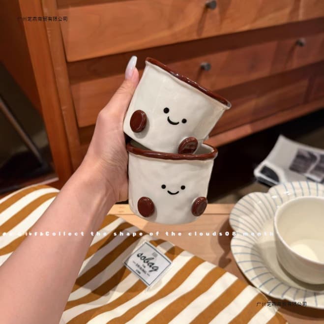 New Ins Super Cute Cocoa Bean Series, Adorable Mini Cup with Double Handles, Rice Bowl, Dessert Bowl, Salad Plate