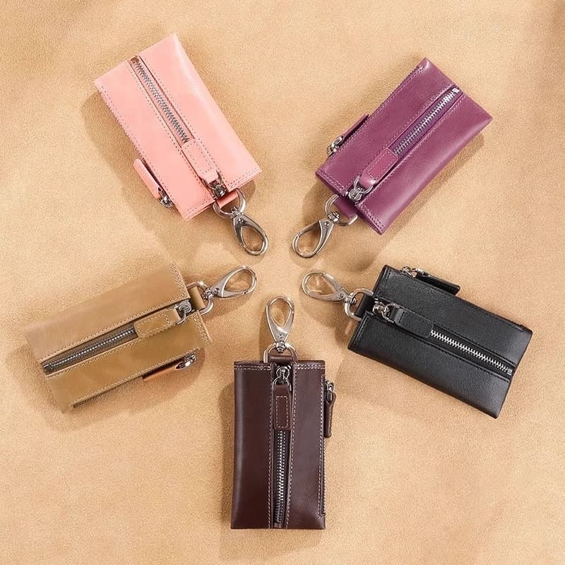 2024 New Multifunctional Genuine Leather Key Holder with Zipper, Durable Coin Purse for Men and Women, Car Key Case