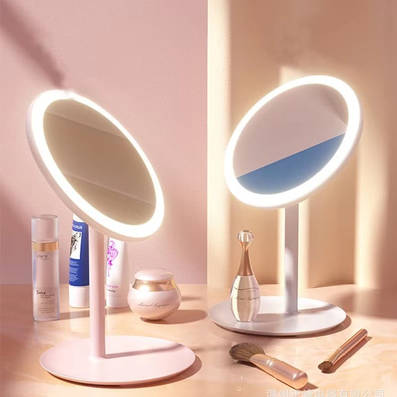 Portable three-color adjustable LED vanity mirror, tabletop beauty mirror, dormitory mirror with light, wholesale makeup mirror.