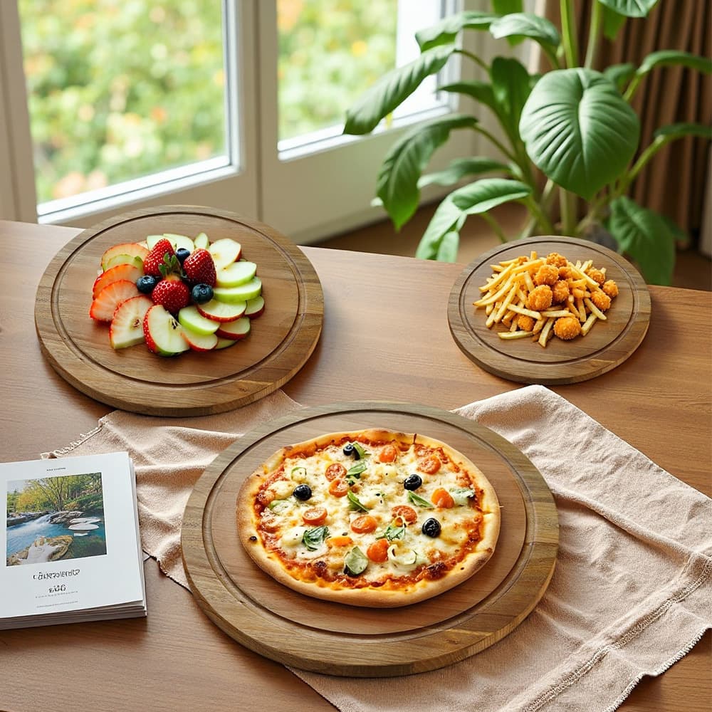 Acacia Wood Round Tray, Wooden Tray, Tea Tray, Dinner Plate, Cafe Dessert Plate, Storage Tray, Cake Plate, Snack Plate