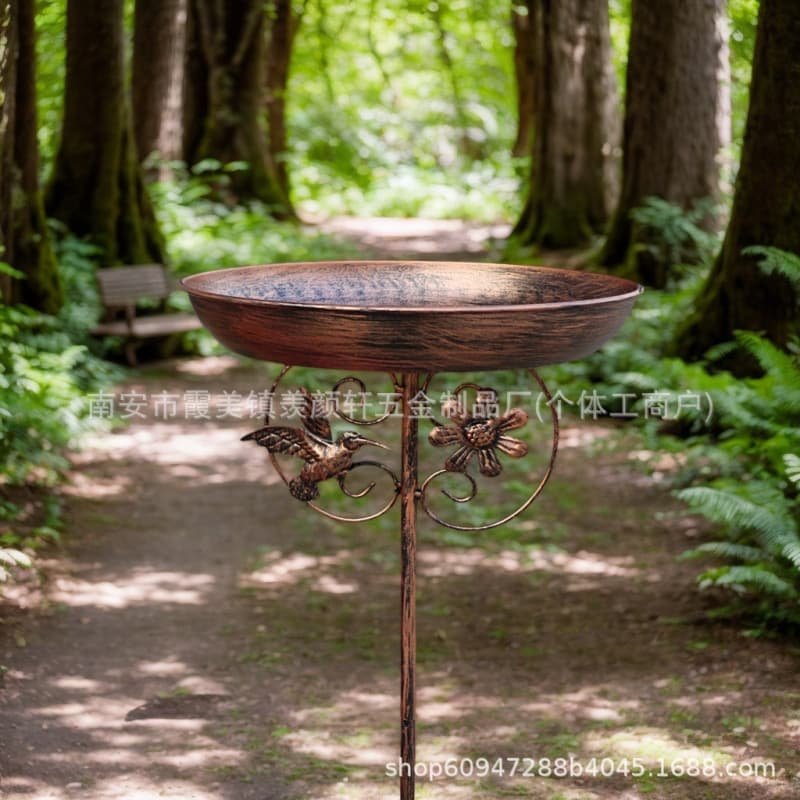 Cross-border Outdoor Garden Bird Feeder Waterer Hummingbird Bird Bath Iron Art Decoration Ground Insert Craft