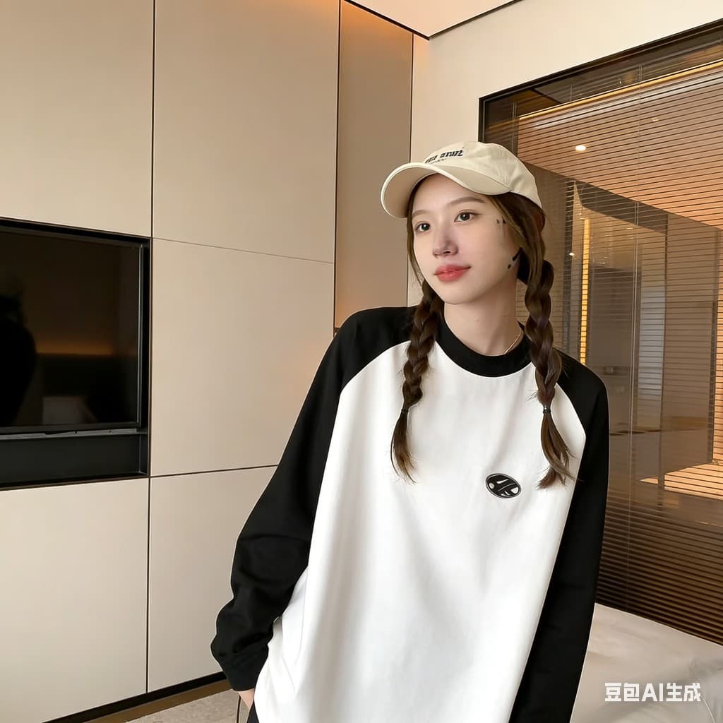 ADER style color-block raglan long-sleeve T-shirt, loose round neck, unisex, Jimo factory stock available for customization