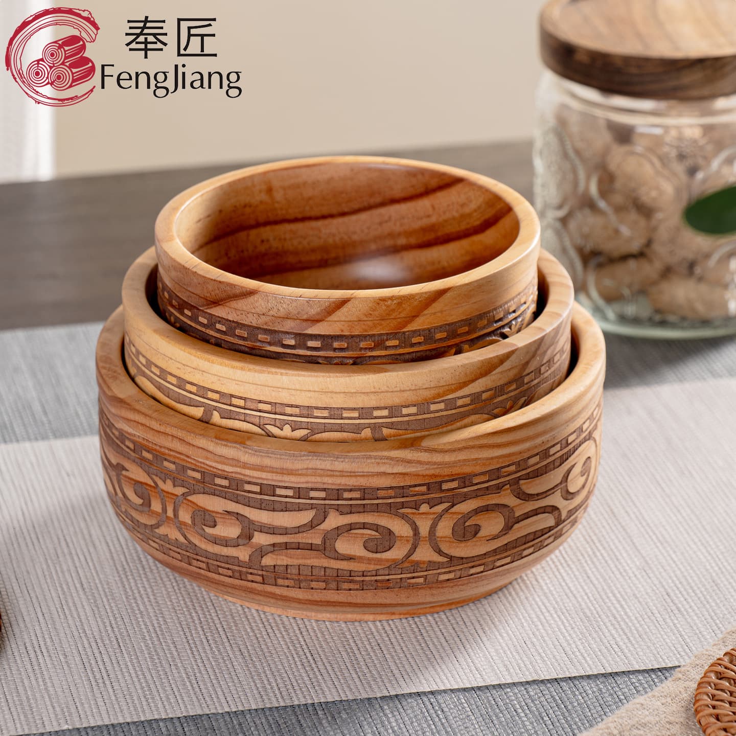 Ethnic Style Solid Wood Fruit Bowl Household Bowl Wooden Bowl Snack Bowl Pine Round Bowl Horse Milk Bowl Rice Bowl Universal Bowl