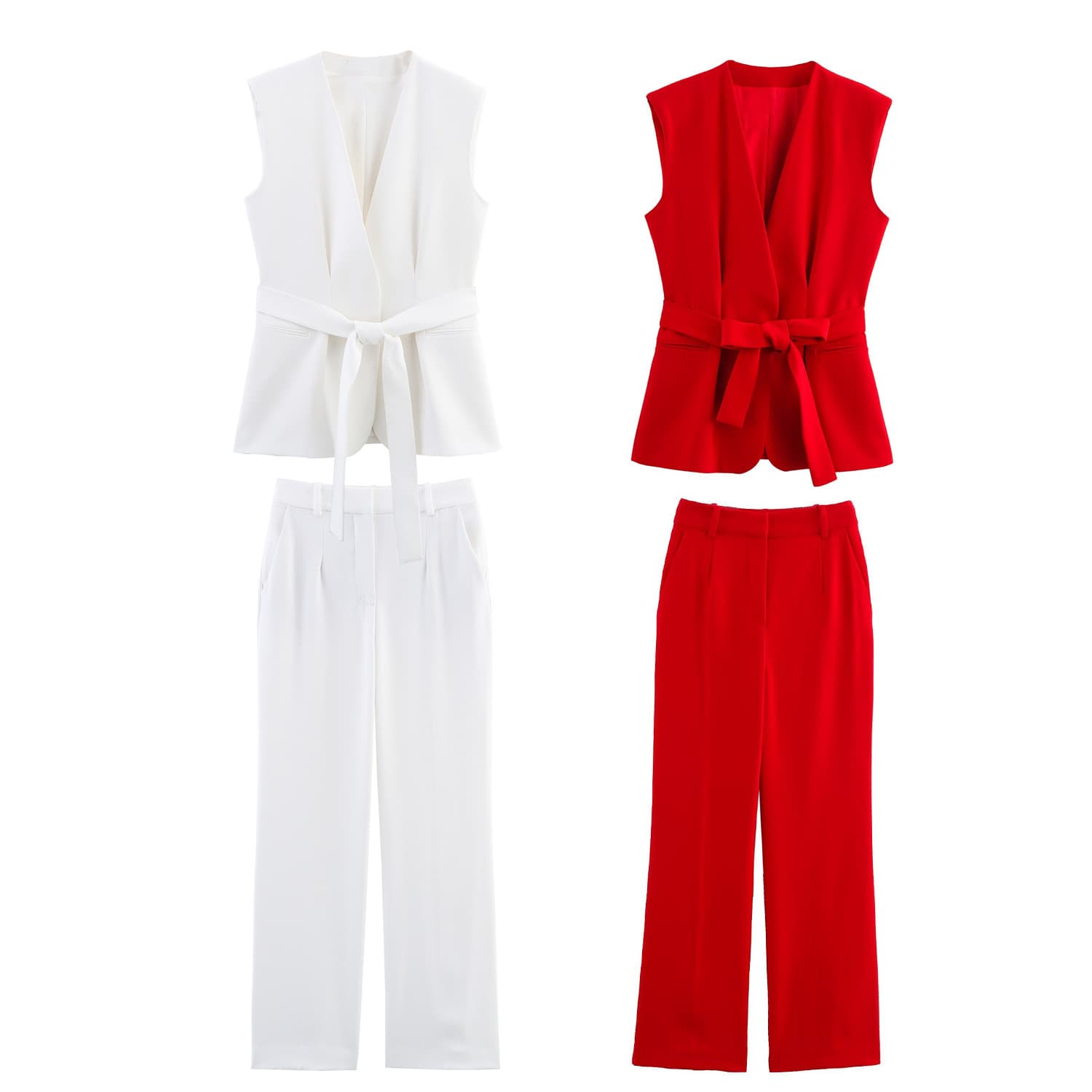 Cross-border European and American style women's clothing 2025 fashion temperament belt suit vest 2390198+2377198