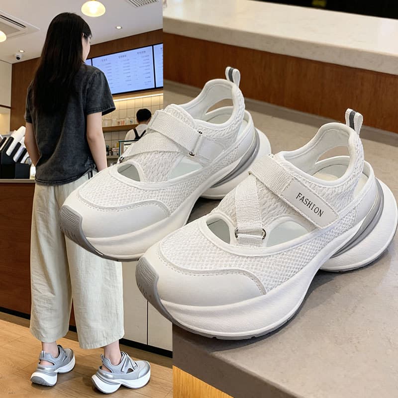 Hollow Breathable Chunky Dad Sneakers Women 2026 Spring New Velcro Perforated Shoes Casual Versatile Sports Sandals