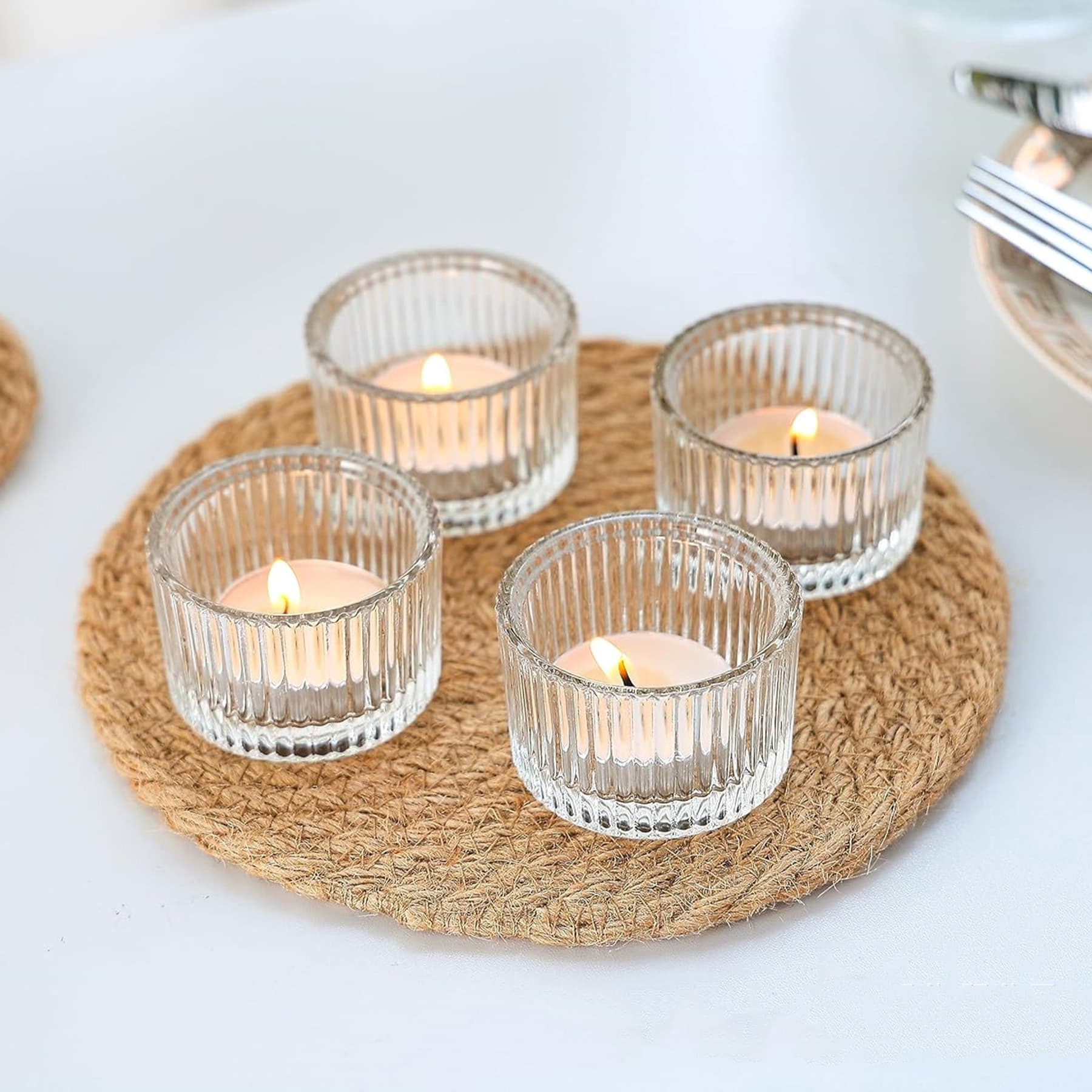 Simple Striped Aromatherapy Candle Holder Glass Cup, Vertical Stripes, Candlelight Dinner Scented Candle Cup