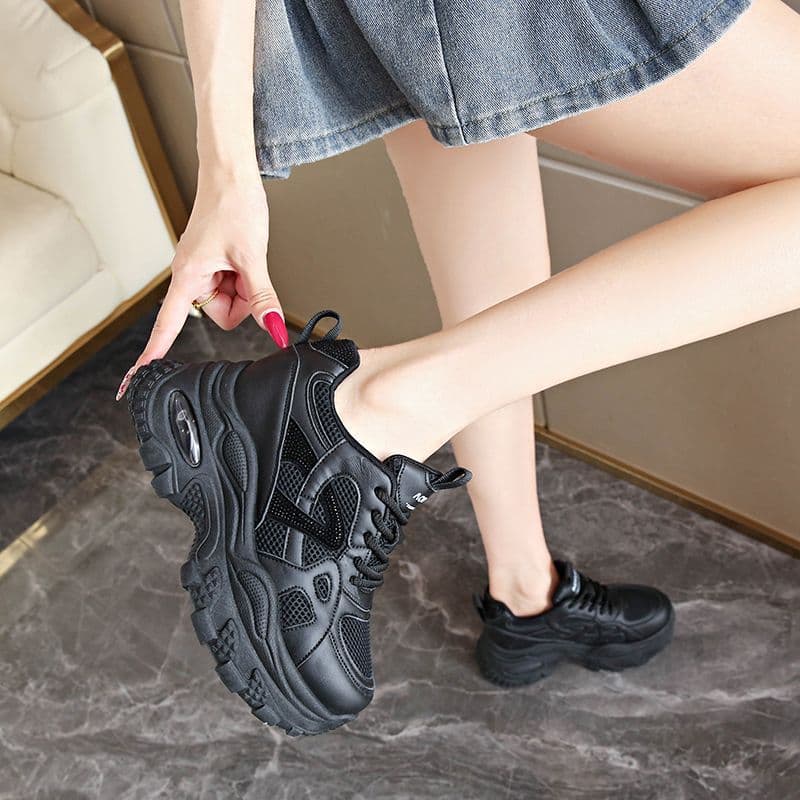 2025 New Spring/Autumn Mesh Breathable White Sports Shoes for Women, Platform Dad Sneakers for Petite Height