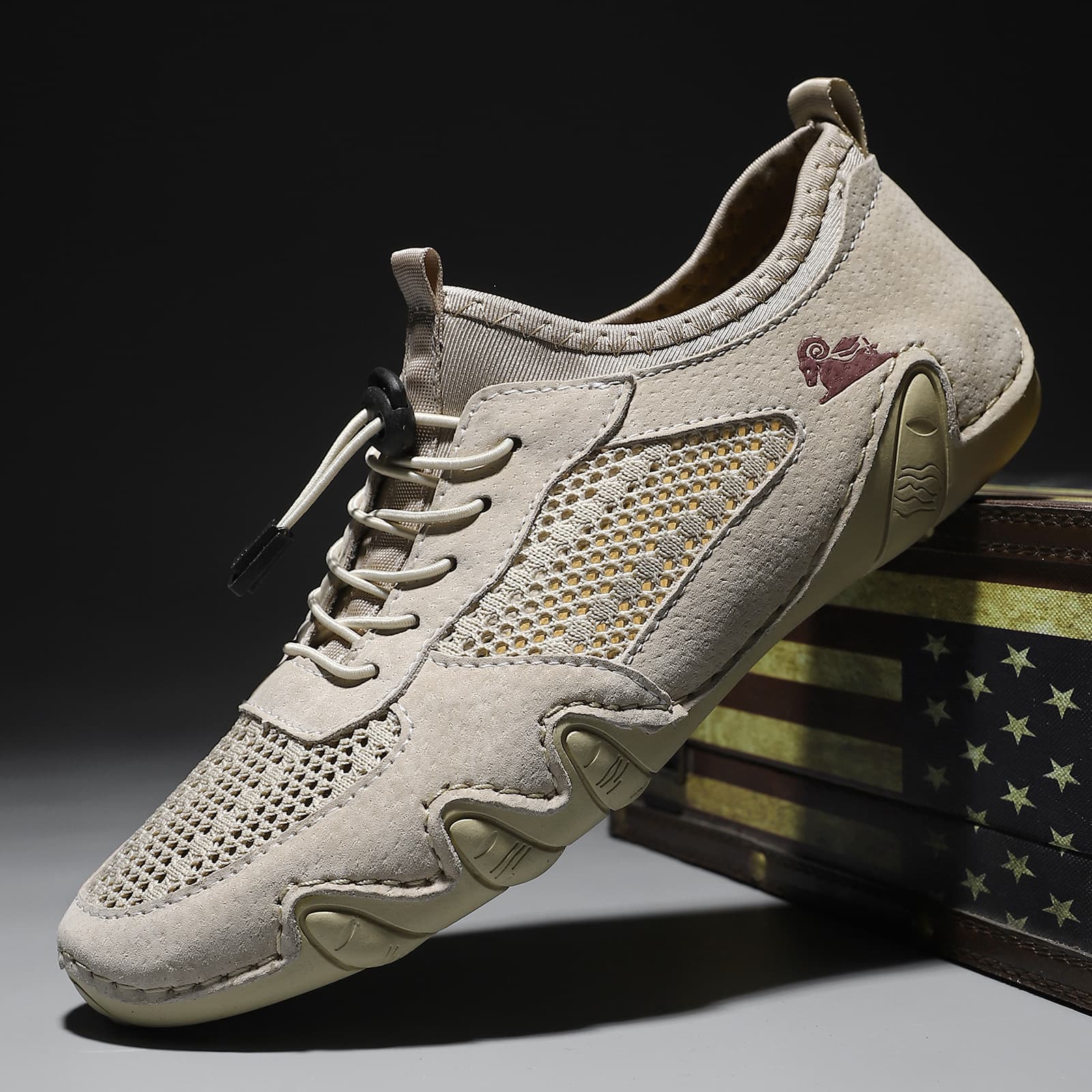 Cross-border Hot Selling Summer Men's Casual Sports Shoes Large Size Stitched Genuine Leather Mesh Shoes Octopus Men's Shoes Loafer