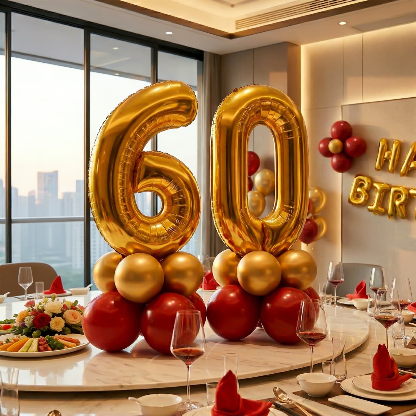 Old man's 60th birthday party scene layout 70th birthday balloon decoration 80th birthday ornaments banner hanging cloth background wall