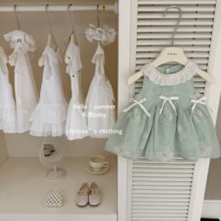 [Le En Baby] Mint Green! 2026 Girls Summer Mint Green Lace Garden Floral Backless Dress