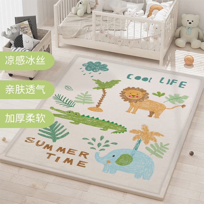 Summer Ice Silk Cooling Mat Carpet Cartoon Thickened Children's Play Crawling Mat Reading Area Non-Slip Cooling Floor Mat Wholesale