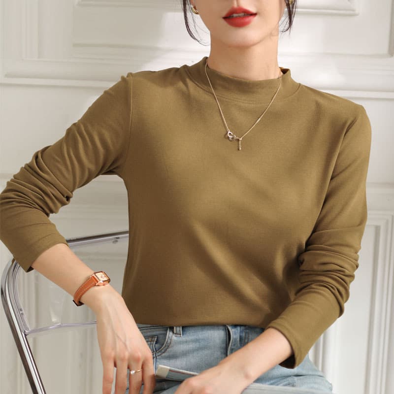 2024 Autumn/Winter Semi-Turtleneck Base Layer Women's Long-Sleeve T-Shirt Solid Color Versatile Innerwear Top TikTok Direct Supply