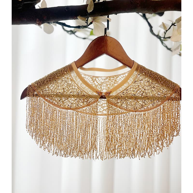2026 New Cheongsam Shawl Cloud Shoulder Retro Tassel Heavy Industry Hanfu Pearl Tassel Decoration Fake Collar National Style Light Luxury