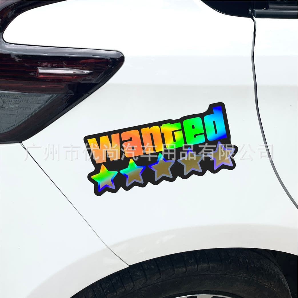 Cross-border GTA Grand Theft Auto Classic WANTED Laser Car Sticker Five-Star Wanted Decal Personalized Decoration Sticker