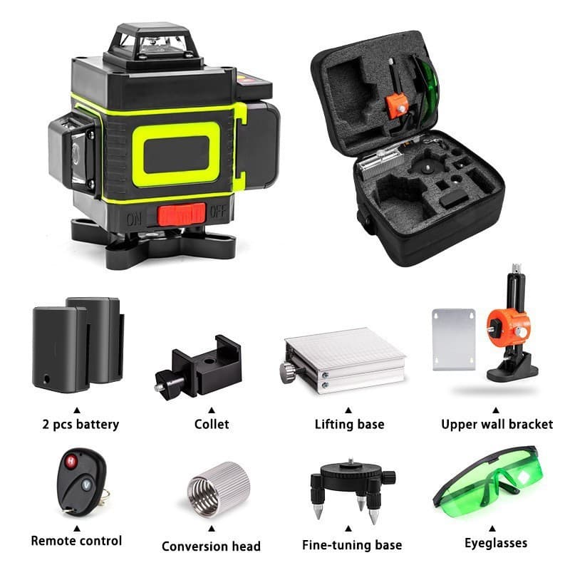 16-Line High Brightness Green Laser Level, High Precision Self-Leveling Tool, Floor and Wall Mount Laser Level for Outdoor Use