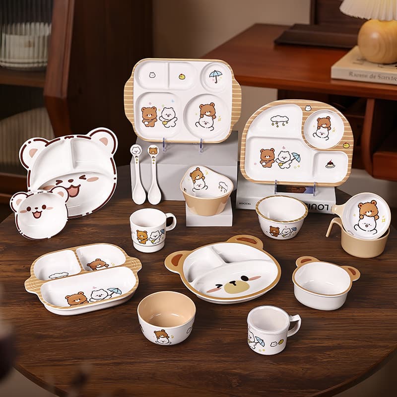 Hill Cute Cartoon Bear Tableware Children's Dinner Plate Baby Food Bowl High-Looking Melamine Tableware Set