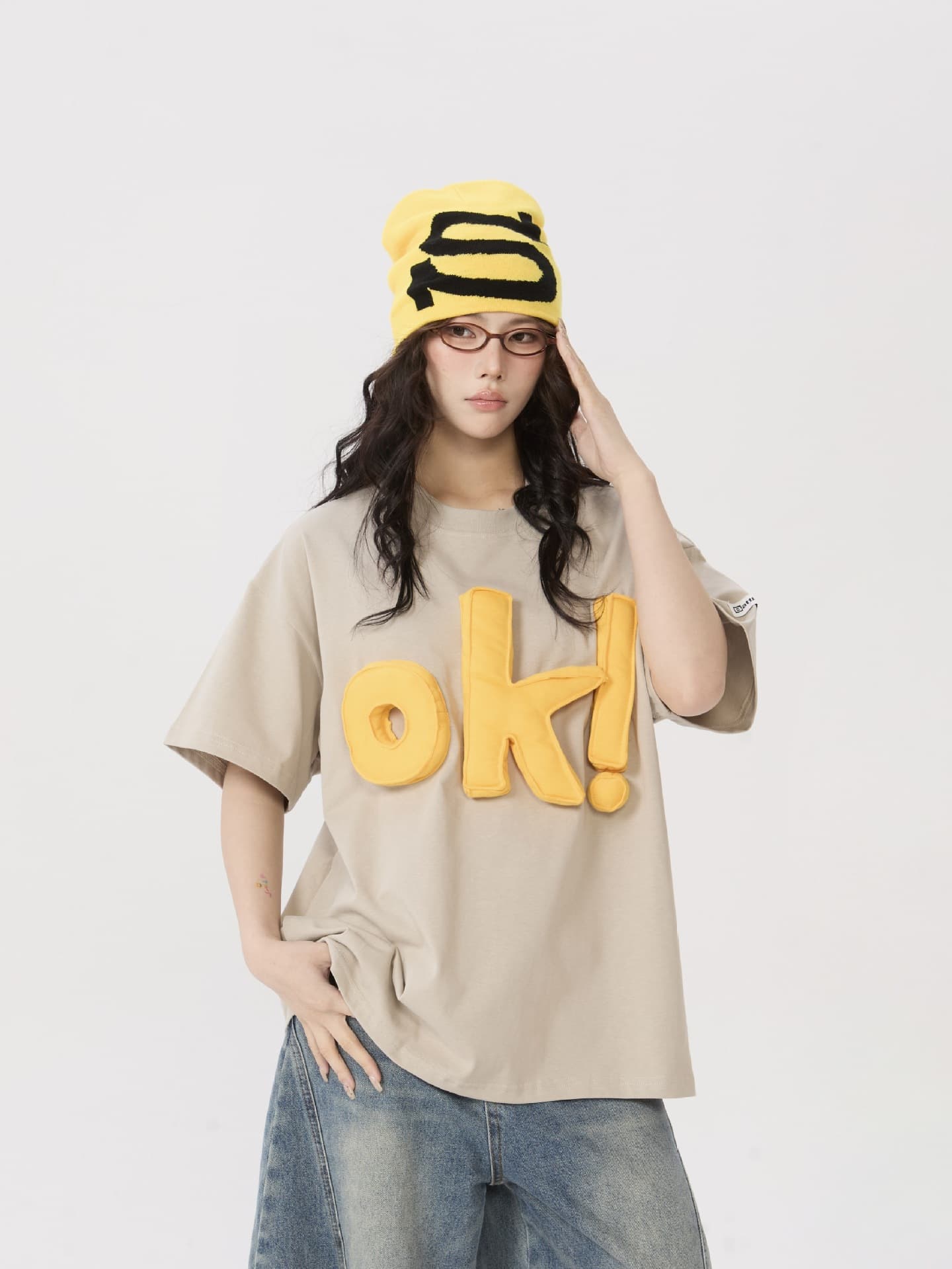 [Scattered Islands] Chinese Trend Original 3D Cotton-Filled Letter T-Shirt for Men and Women, Loose Casual Summer Top