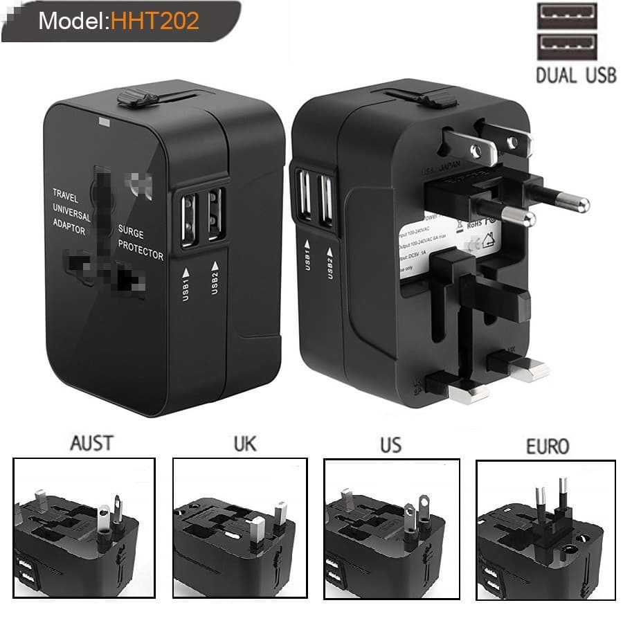 Universal Travel Adapter Global Wall Plug Charger Dual USB