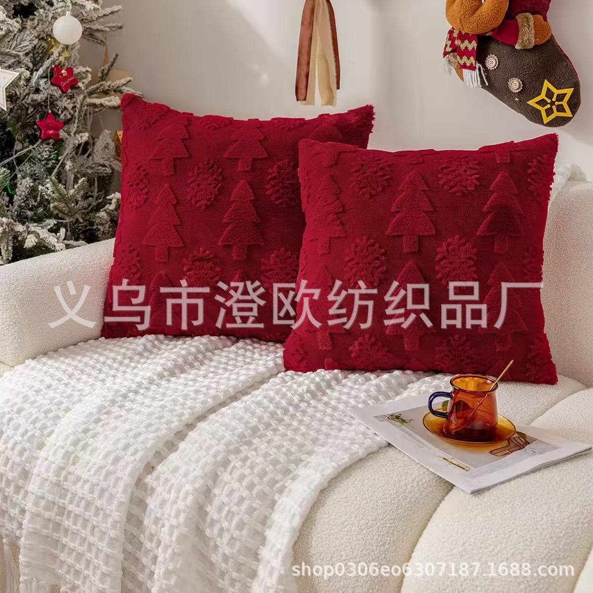 Amazon cross-border Christmas snowflake tree pillowcase rabbit fur solid color plush Christmas pillowcase TEMU in stock drop shipping