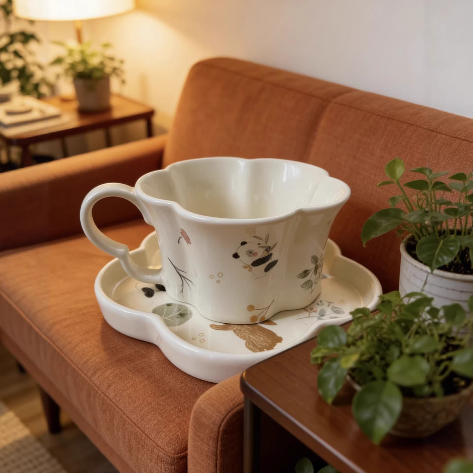Forest coffee cup and saucer design niche high-looking ceramic flower mug as a souvenir gift