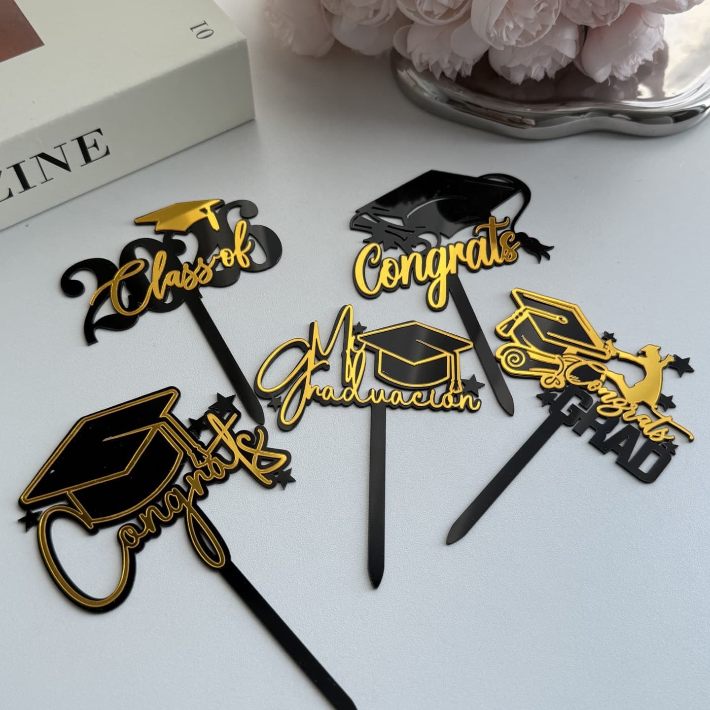 Cross-border ins style 2026 graduation cake decoration double layer graduation cake insert card acrylic graduation party supplies