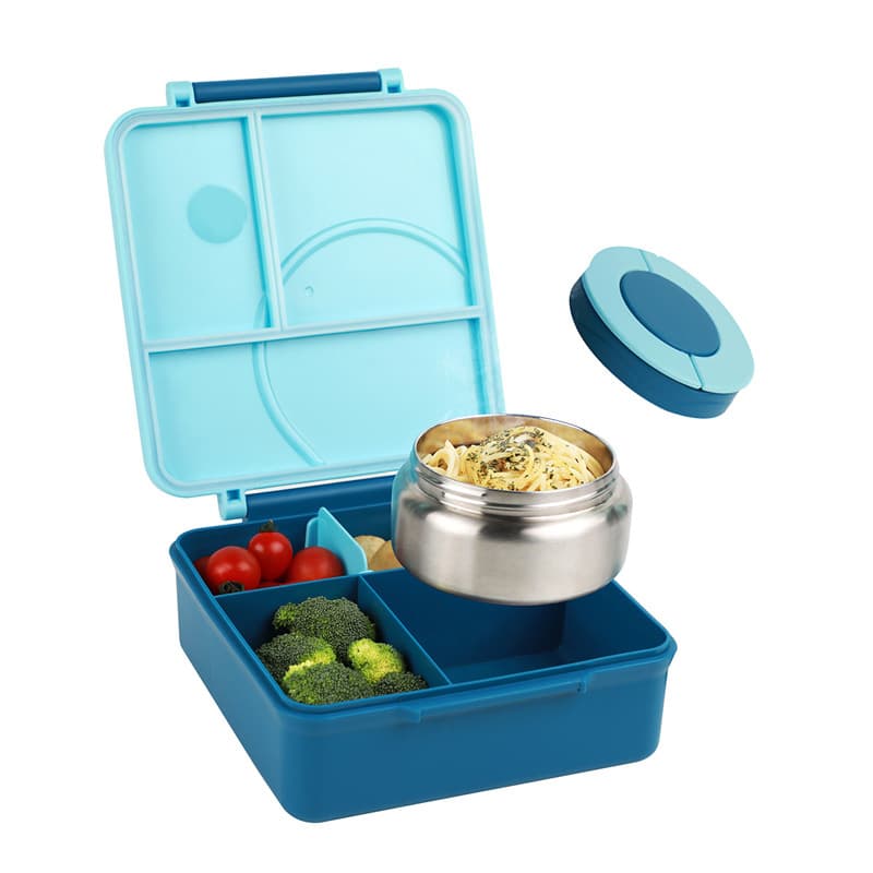 Amazon Cross-border Stainless Steel Bowl Lunch Box with Plastic Compartment Tray, Microwave-safe, Divided Bento Lunch Box