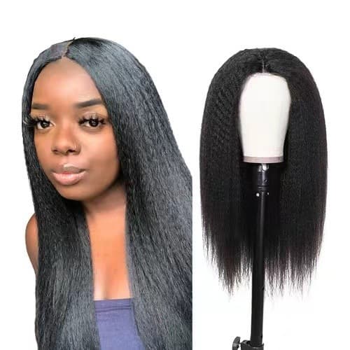 European and American Women's Wig, Front Lace Yaki Middle Part Long Straight Hair, High Temperature Synthetic Fiber Wig for Export