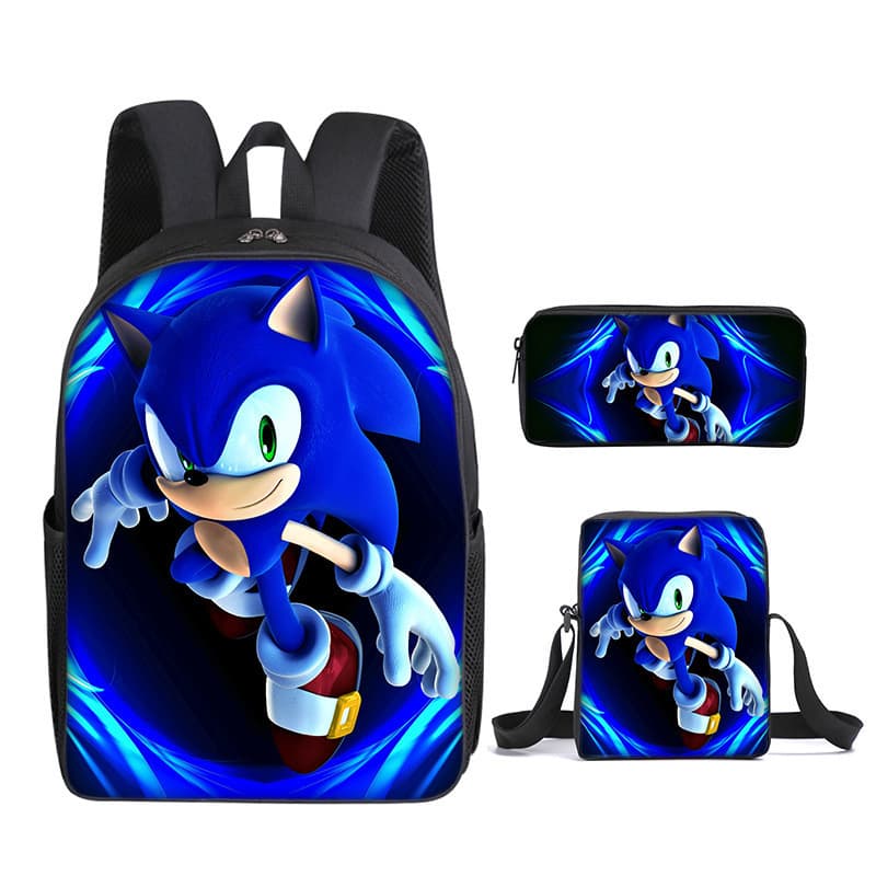 Cross-border New Product Sonic Elementary School Student Backpack 3-Piece Set Cartoon Anime Backpack with Pencil Case