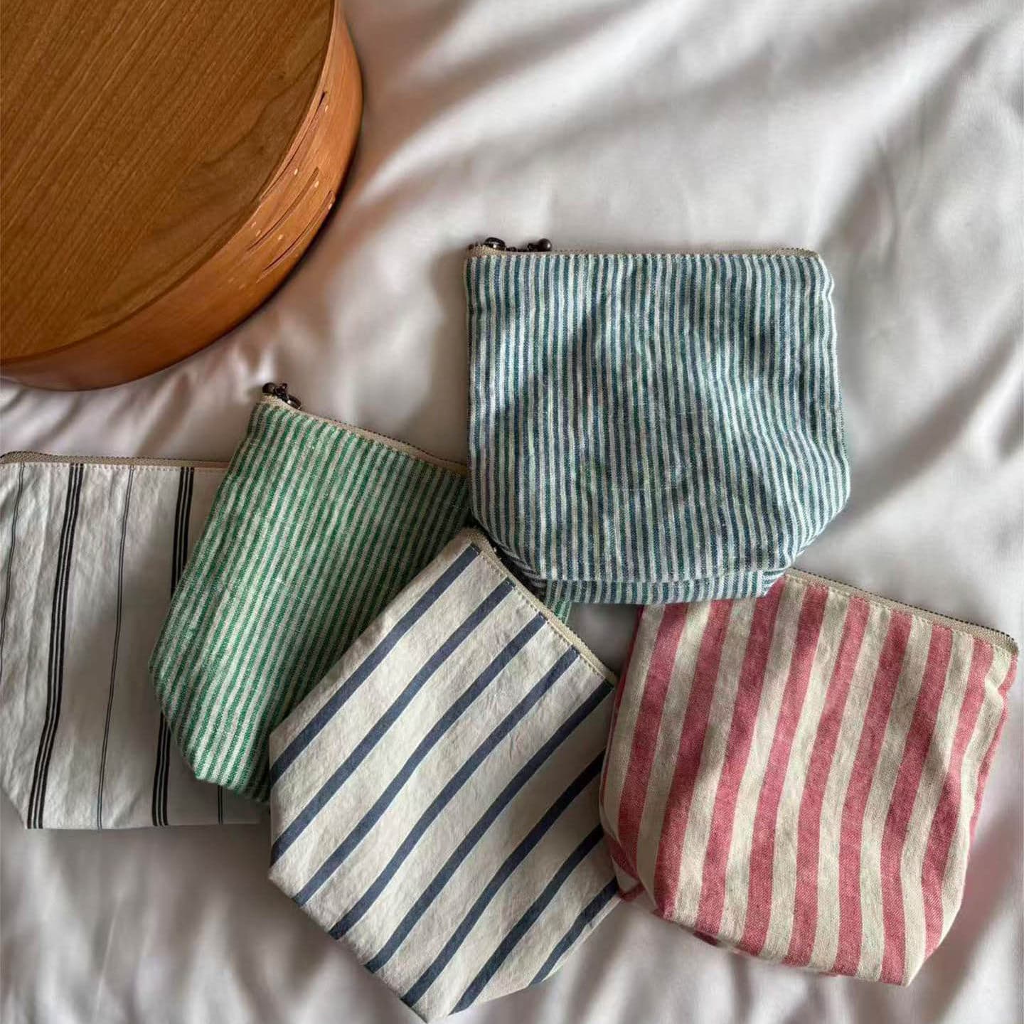 Custom Cotton Striped Printed Cosmetic Bag Menstrual Bag Travel Organizer Pouch Korean Style Storage Bag