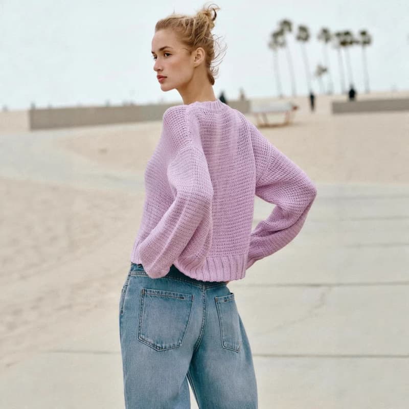 2026 Chunky Knit Cardigan Women's Charming Sweater Light Purple Versatile Streetwear 2026 Spring Knit Top