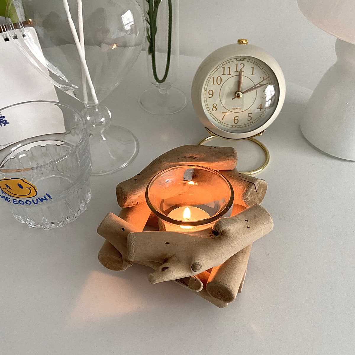 Nordic Vintage Driftwood Candle Holder Pastoral Style Creative Simple Home Soft Decor Ornament Modern Dining Table Decoration