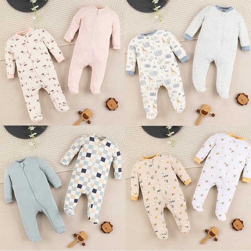 Baby Jumpsuit Bamboo Fiber Newborn Spring & Fall Clothing for Male and Female Babies Spring and Summer Footed Pajamas with Front Zipper Crawling Suit