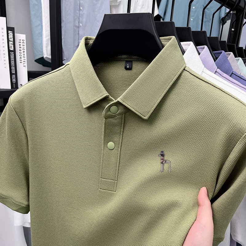Authentic Haji Home Pure Cotton Short-Sleeve Polo Shirt for Men, Summer High-End Business Casual Thin Lapel Half-Sleeve T-Shirt