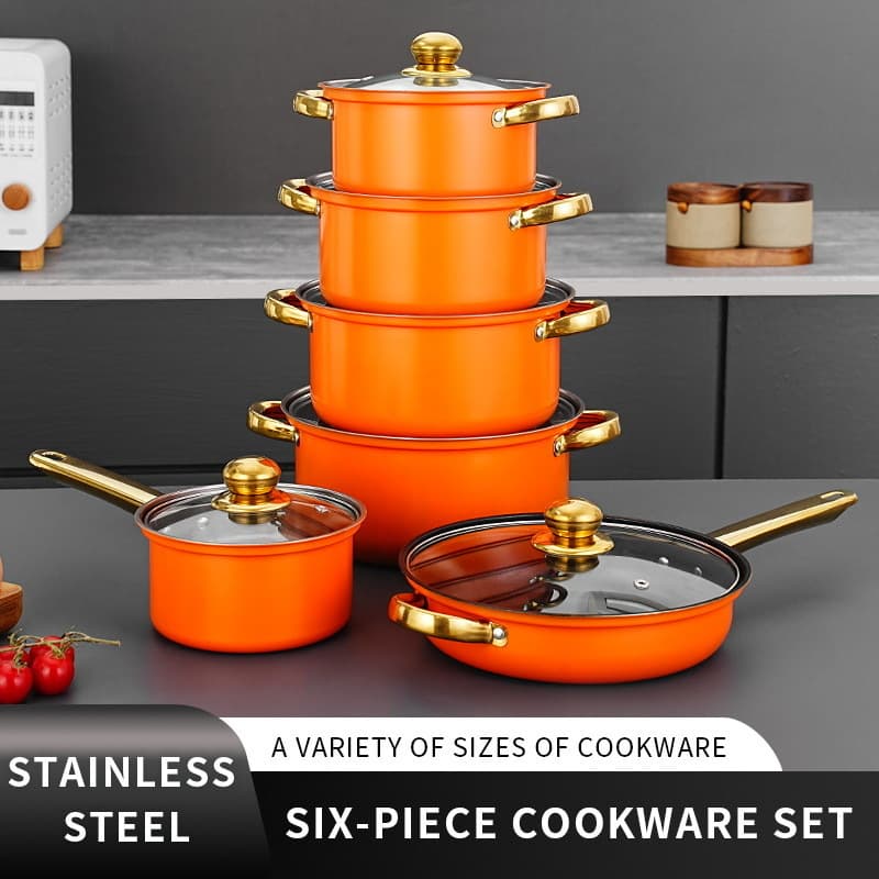 12-Piece Colorful Stainless Steel Cookware Set with Non-Stick Gold-Plated Pots