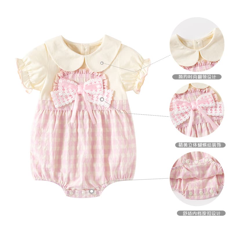 Baby bag summer style baby girl sweet pink one-piece harem doll collar infant thin section one-year-old crawl suit