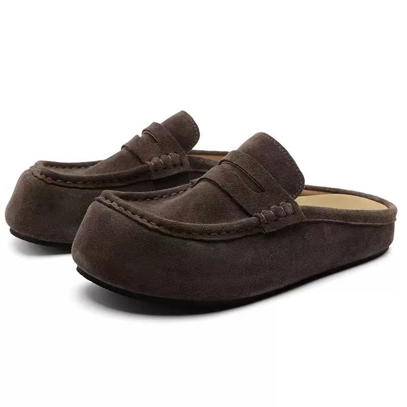 In Stock Retro Genuine Leather Slip-On Birkenstock Half Slippers for Outdoor Wear, Autumn New Arrival, Classic Versatile Closed-Toe Half Slippers