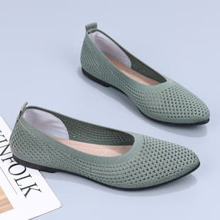 2024 New Summer Solid Pointed Toe Flat Soft Sole Women's Casual Shoes Embossed Hollow Knitted Shoes for Mothers