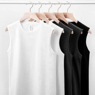 Men's American Style Heavyweight Sleeveless T-Shirt Vest, Summer Fitness Sports Cotton Crew Neck Loose Short Sleeve