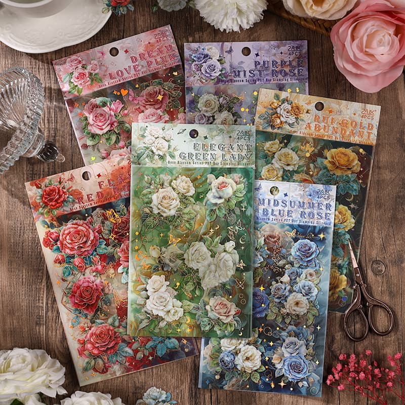 Yuezhen rose flower open special oil bronzing cut film hand account sticker waterproof pet hand account material sticker creative sticker