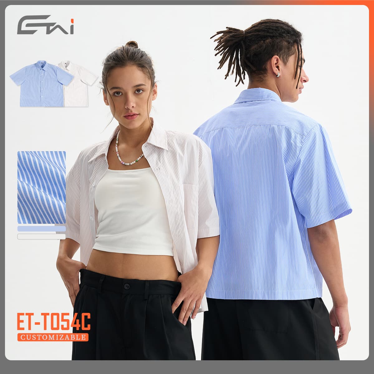ETAI Men's Fashion | High-Quality Loose Short Striped Shirt for Summer, Simple Short-Sleeve Woven Shirt