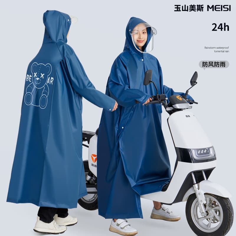 Adult Women's Long Full-body Heavy Rainproof Raincoat for Electric Bikes, Special External Wear with Diagonal Zipper, Also Available in Men's Style