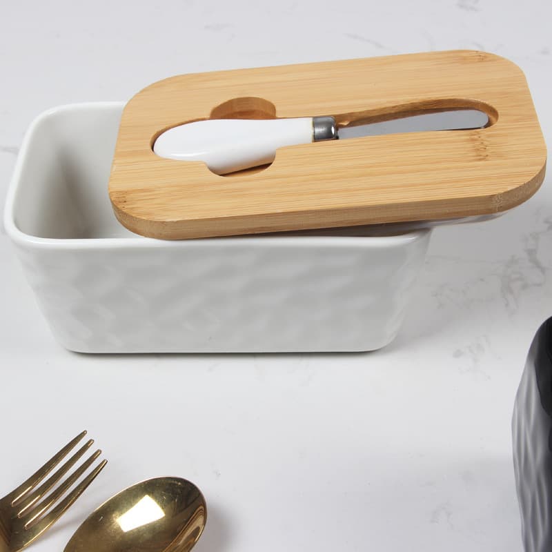 Cross-border ceramic stone-pattern butter dish with lid, butter dish set, bread butter box with knife, Amazon