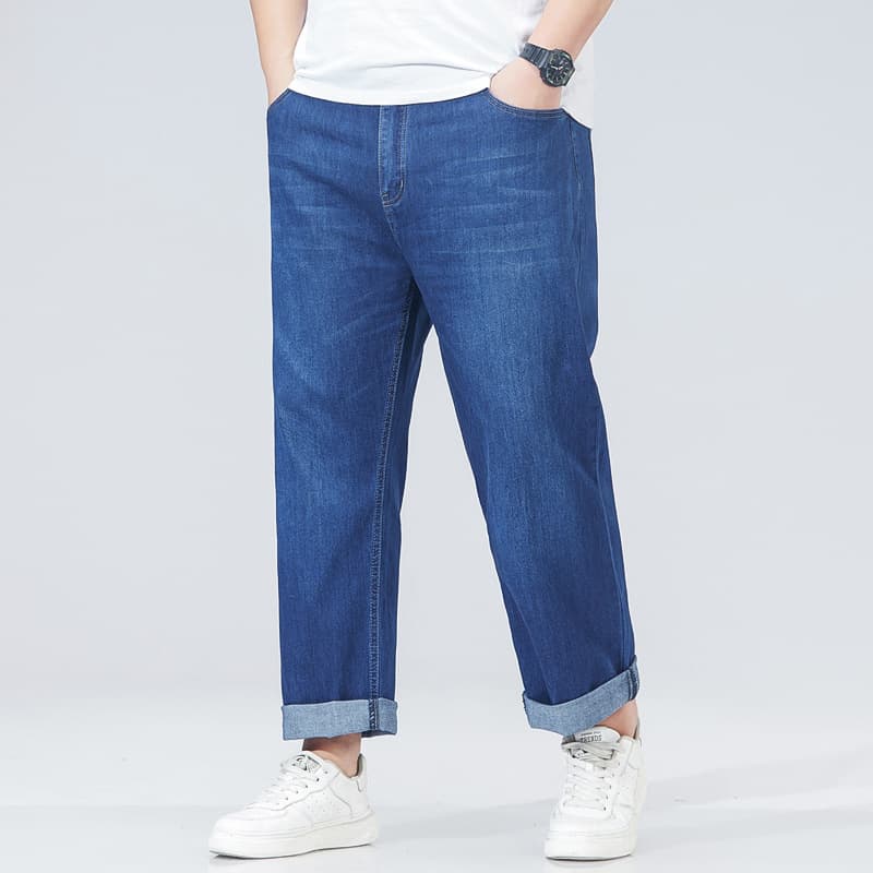 2024 Spring/Autumn New Loose Comfortable Stretch Plus Size Cropped Jeans Men BIG SIZE JEANS MEN